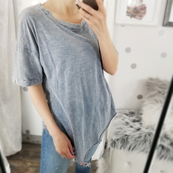 Last2️⃣ Fall Tops Denim Blue Tee Mineral Wash Laid Back Every Day Tshirt - Picture 3 of 9